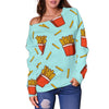 French Fries Print Pattern Women Off Shoulder Sweatshirt-grizzshop