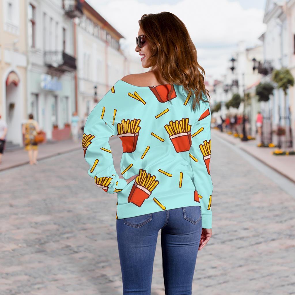 French Fries Print Pattern Women Off Shoulder Sweatshirt-grizzshop