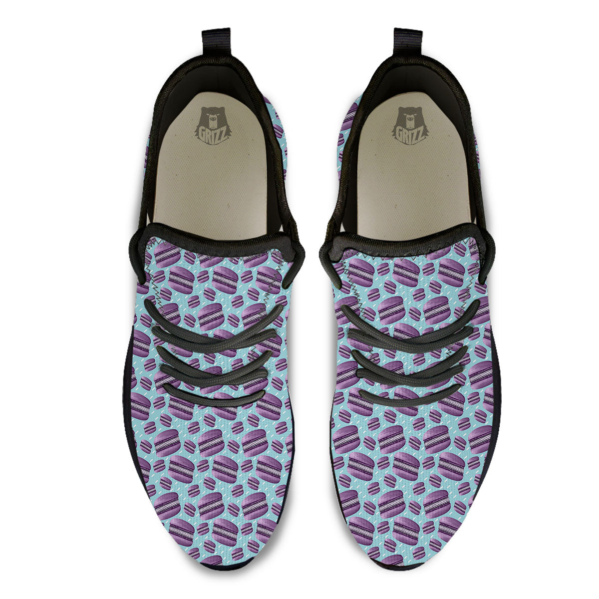 French Macarons Print Pattern Black Athletic Shoes-grizzshop