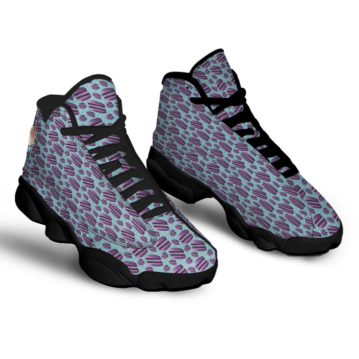 French Macarons Print Pattern Black Basketball Shoes-grizzshop