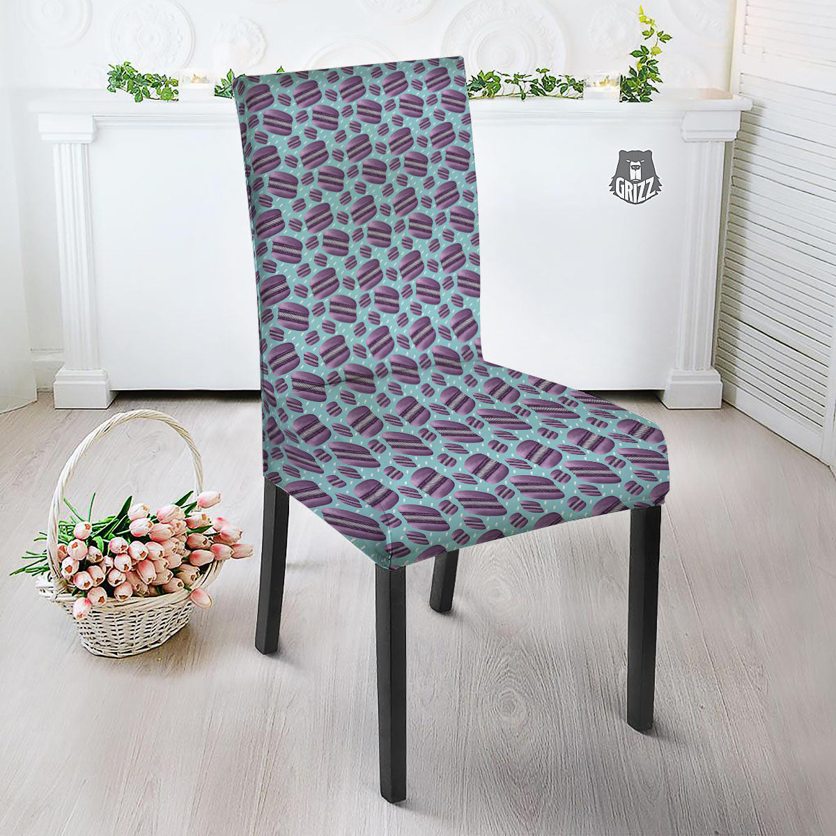 French Macarons Print Pattern Dining Chair Slipcover-grizzshop