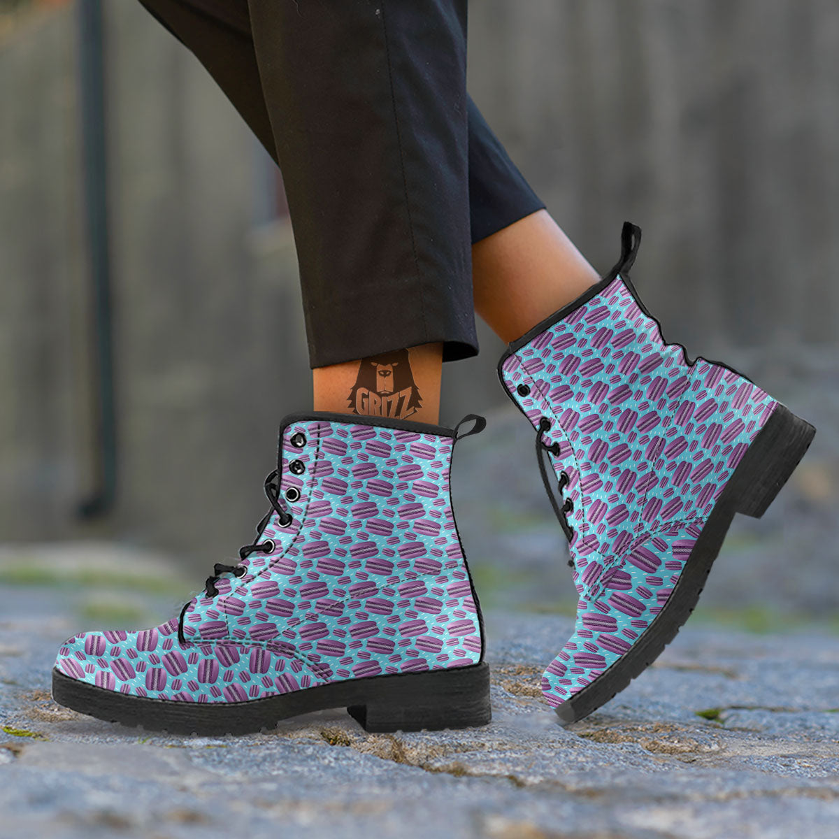 French Macarons Print Pattern Leather Boots-grizzshop