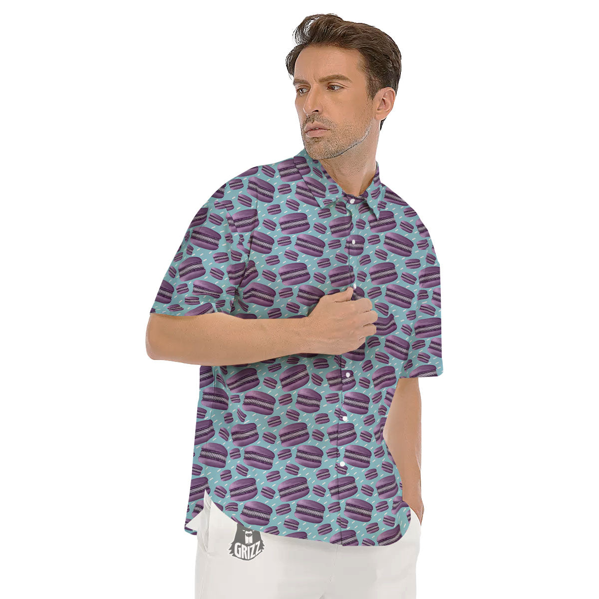 French Macarons Print Pattern Men's Short Sleeve Shirts-grizzshop