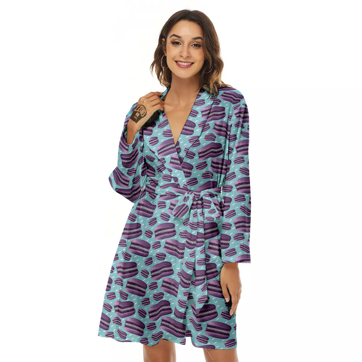 French Macarons Print Pattern Women's Robe-grizzshop