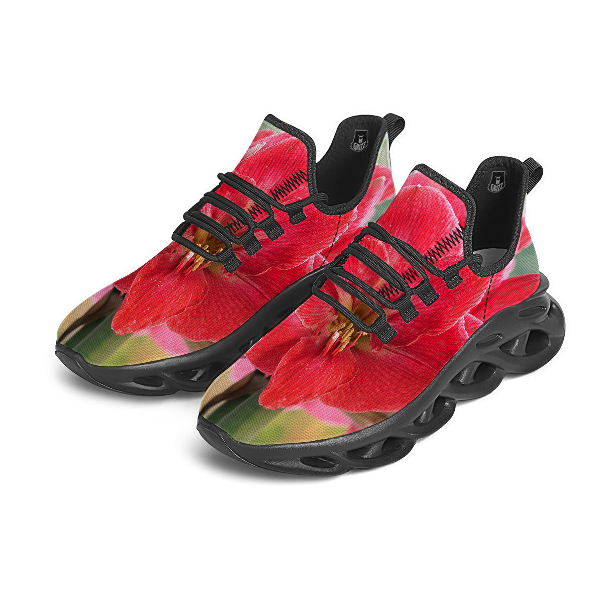 Fresh Amaryllis Print Black Running Shoes-grizzshop