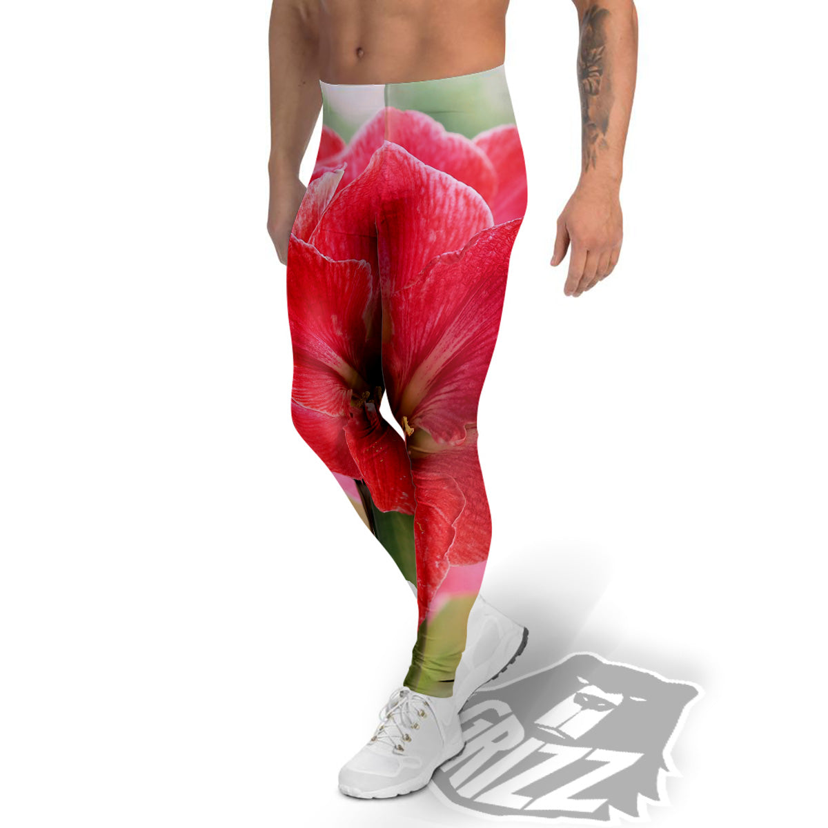 Fresh Amaryllis Print Men's Leggings-grizzshop
