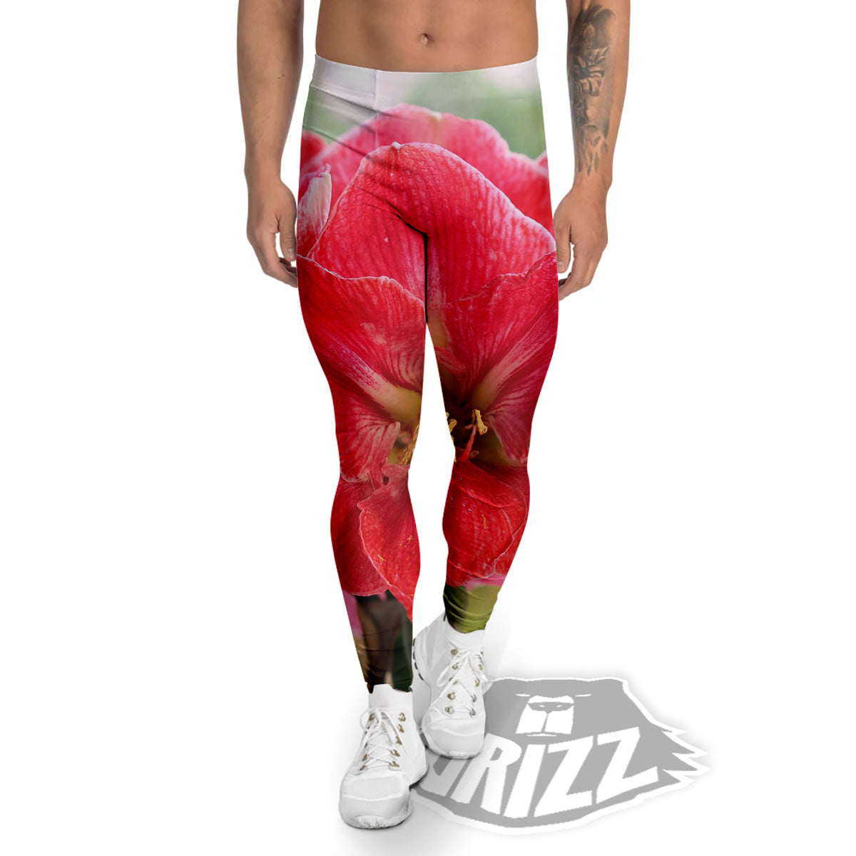 Fresh Amaryllis Print Men's Leggings-grizzshop