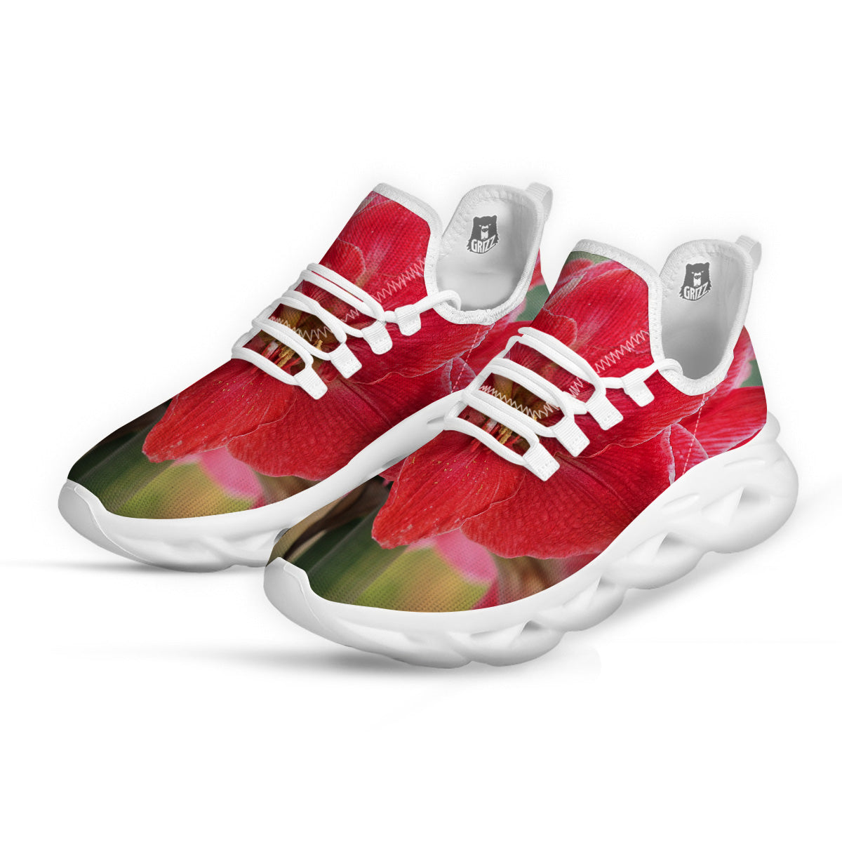 Fresh Amaryllis Print White Running Shoes-grizzshop