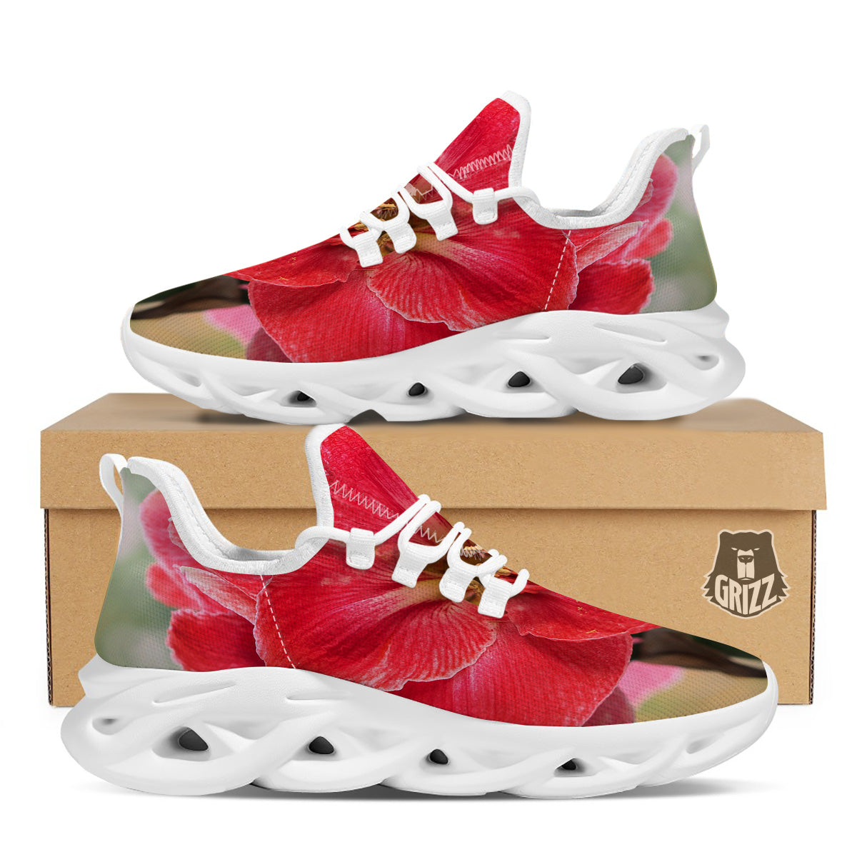 Fresh Amaryllis Print White Running Shoes-grizzshop