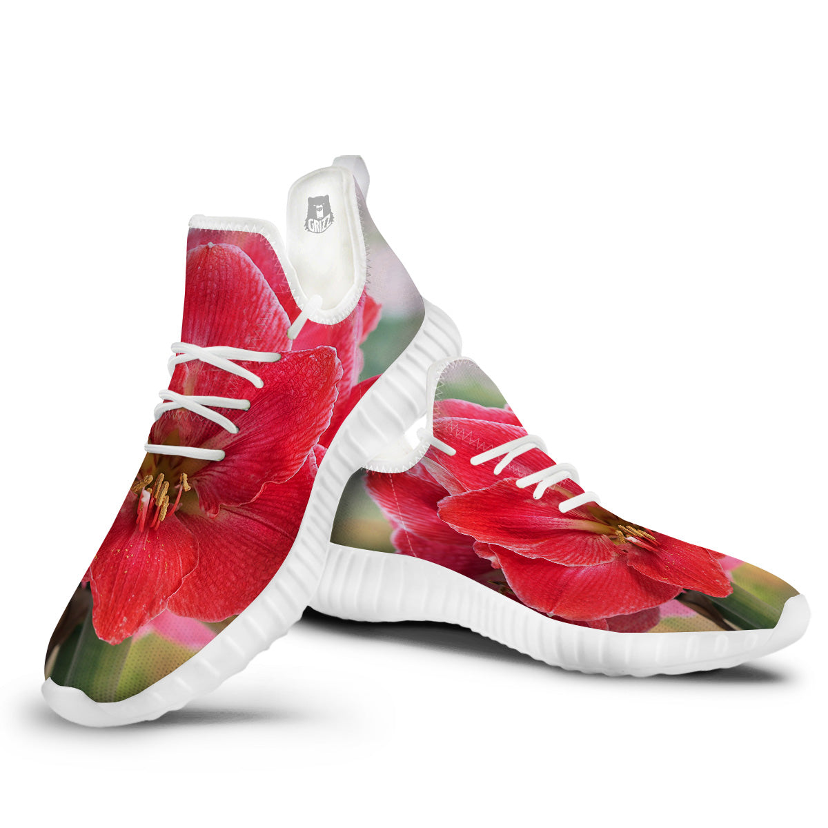 Fresh Amaryllis Print White Walking Shoes-grizzshop
