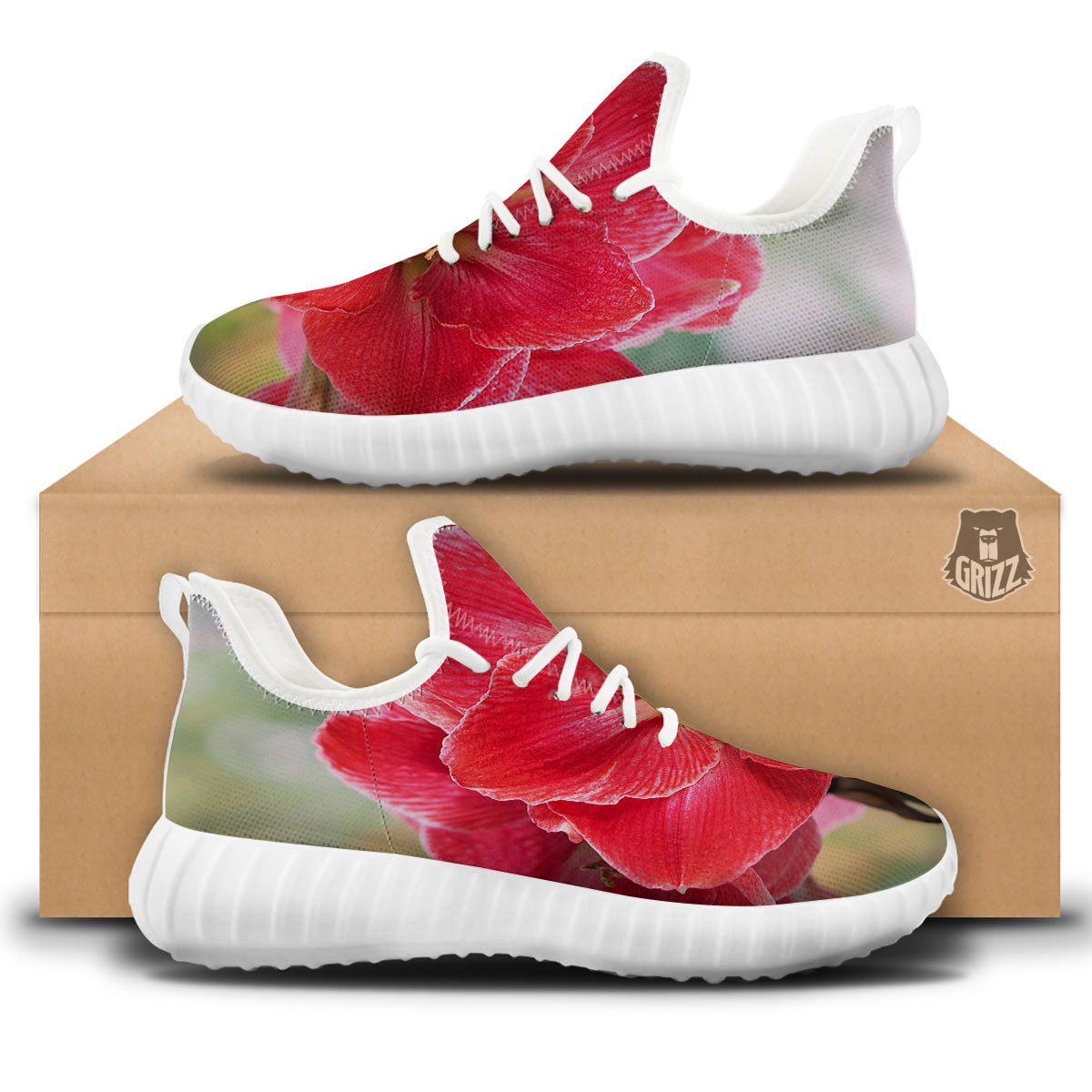 Fresh Amaryllis Print White Walking Shoes-grizzshop