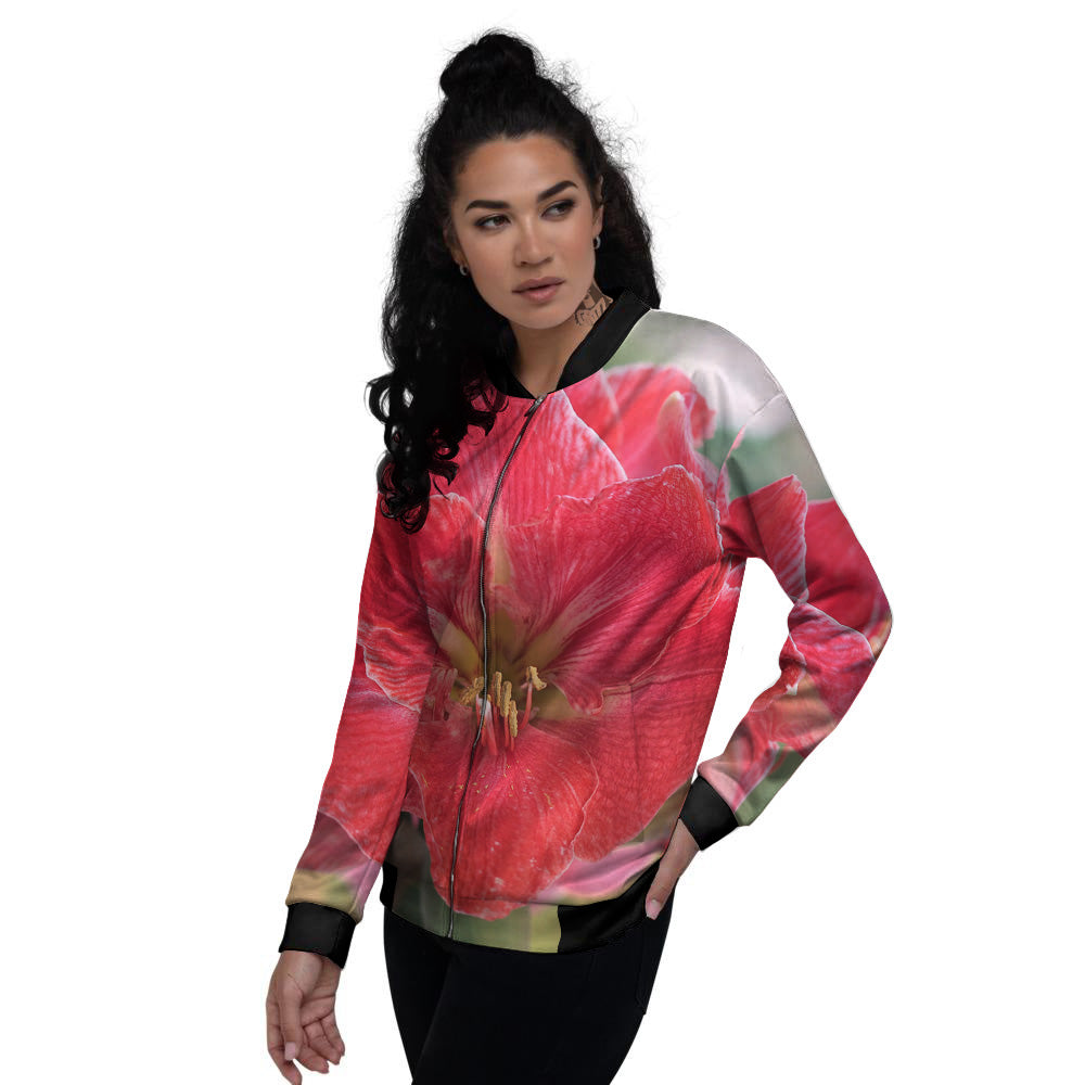 Fresh Amaryllis Print Women's Bomber Jacket-grizzshop
