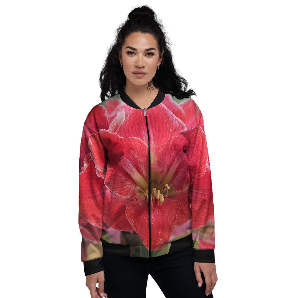 Fresh Amaryllis Print Women's Bomber Jacket-grizzshop