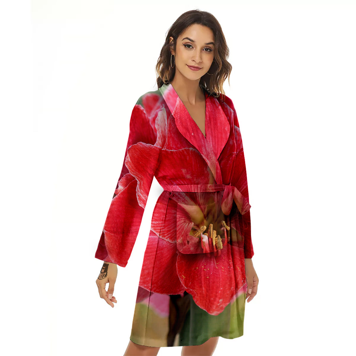Fresh Amaryllis Print Women's Robe-grizzshop