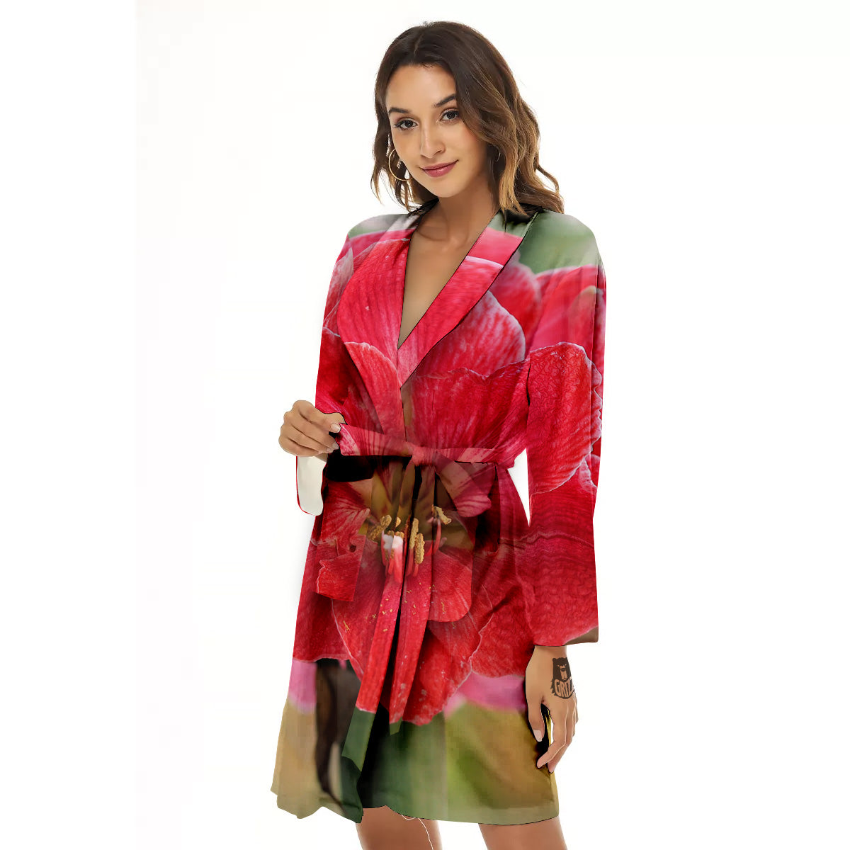Fresh Amaryllis Print Women's Robe-grizzshop