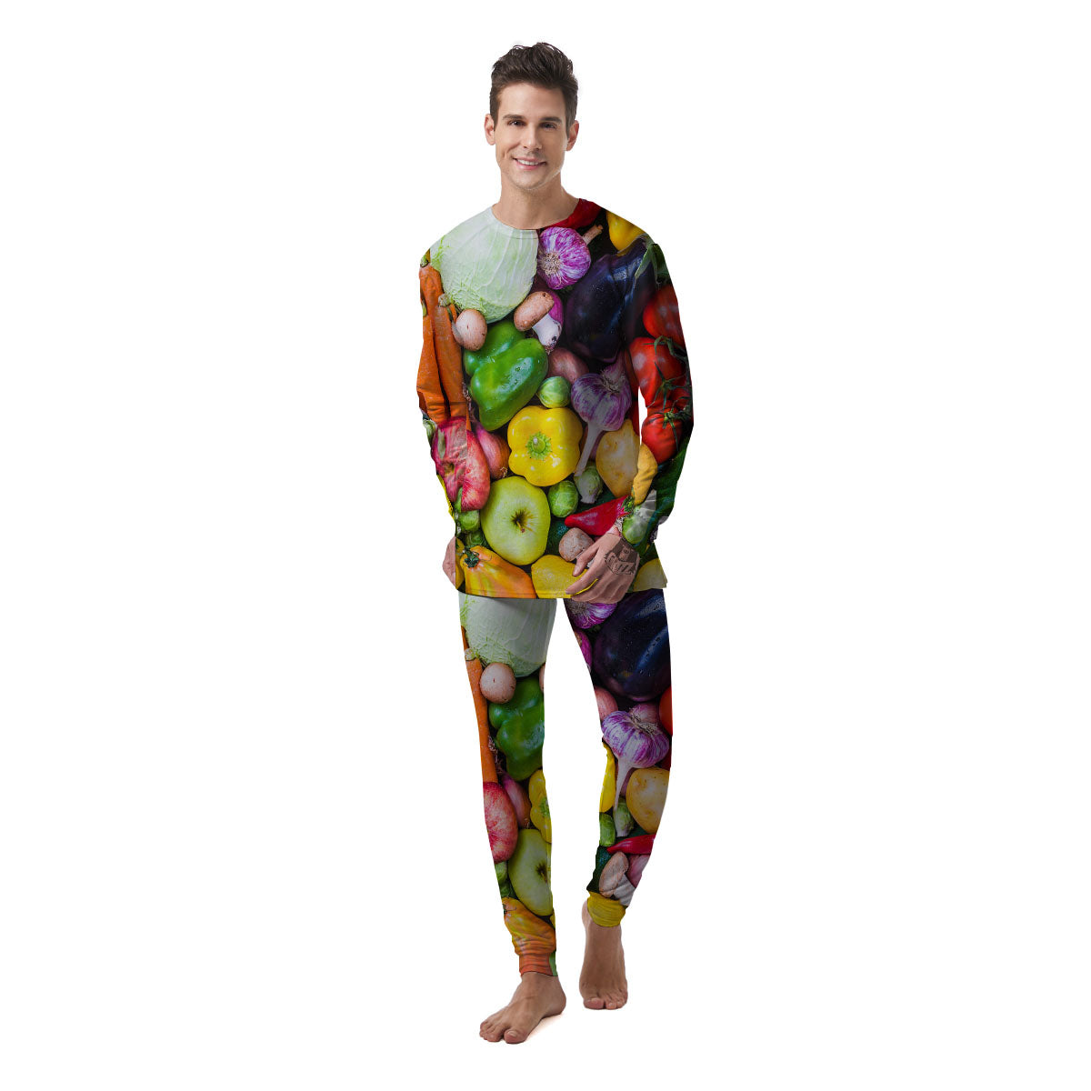 Fresh Green Fruit And Vegetables Print Men's Pajamas-grizzshop