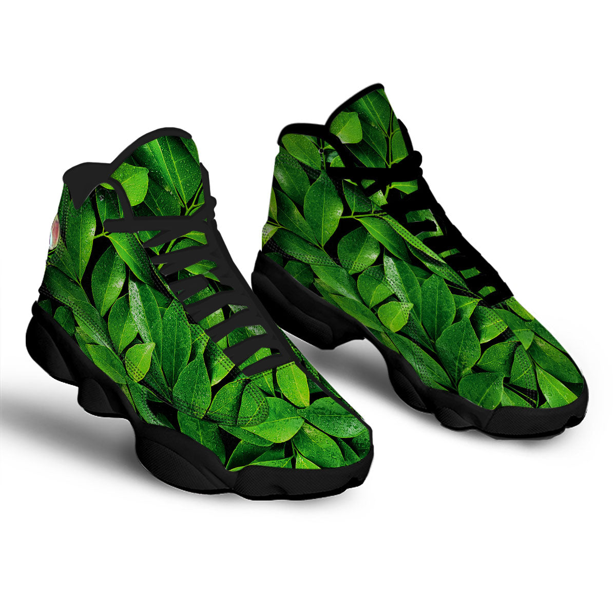 Fresh Leaf Green Print Black Basketball Shoes-grizzshop