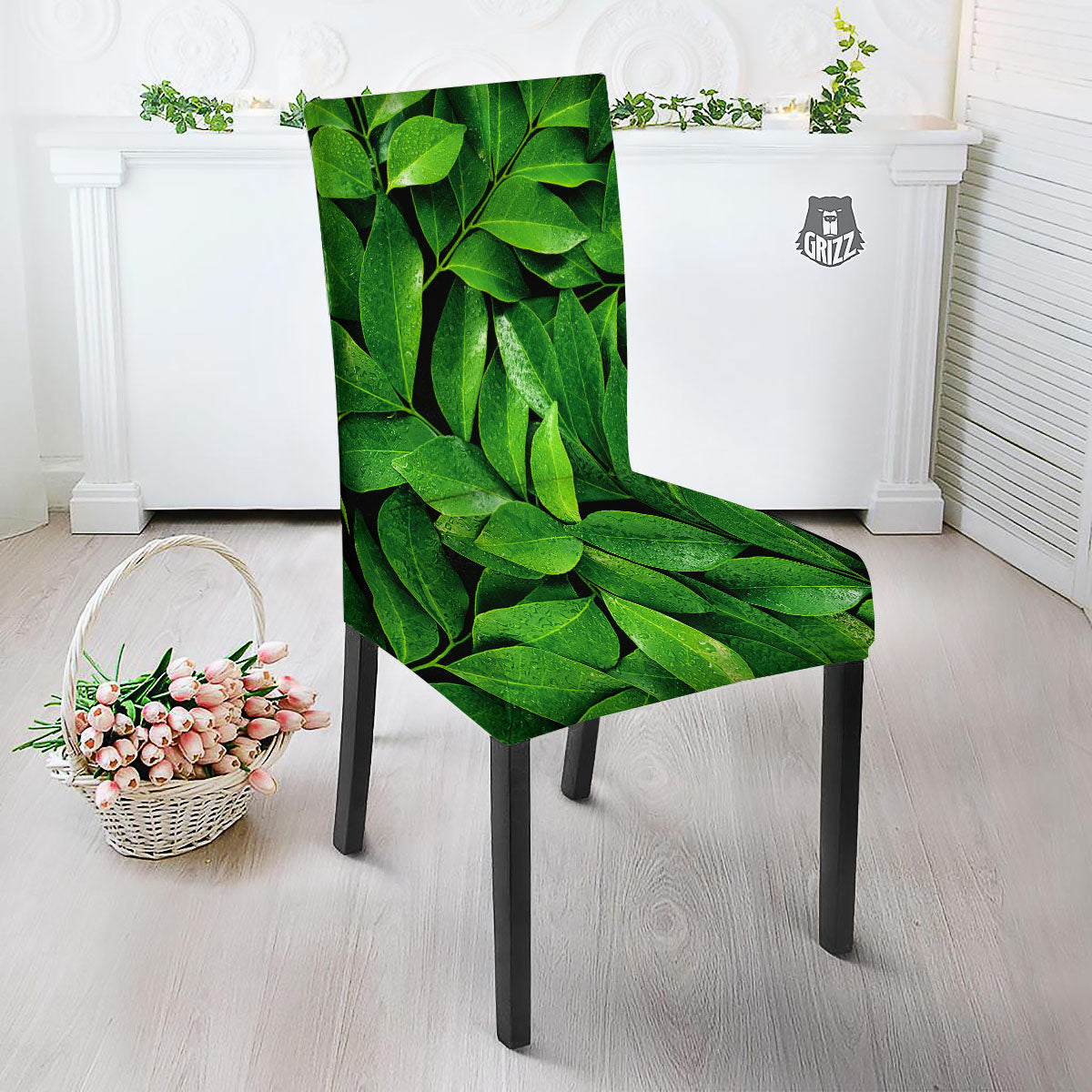 Fresh Leaf Green Print Dining Chair Slipcover-grizzshop