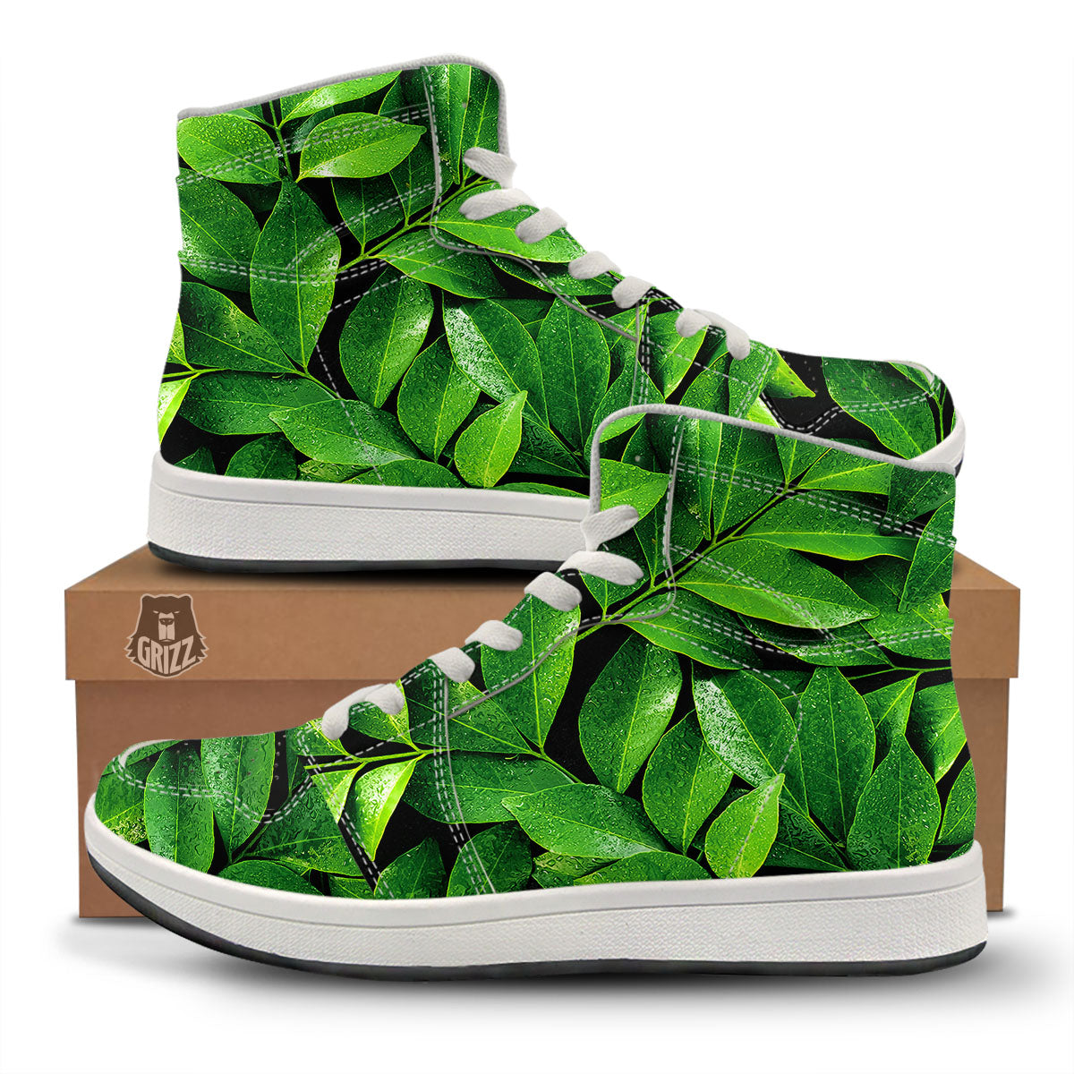 Fresh Leaf Green Print High Top Sneakers-grizzshop