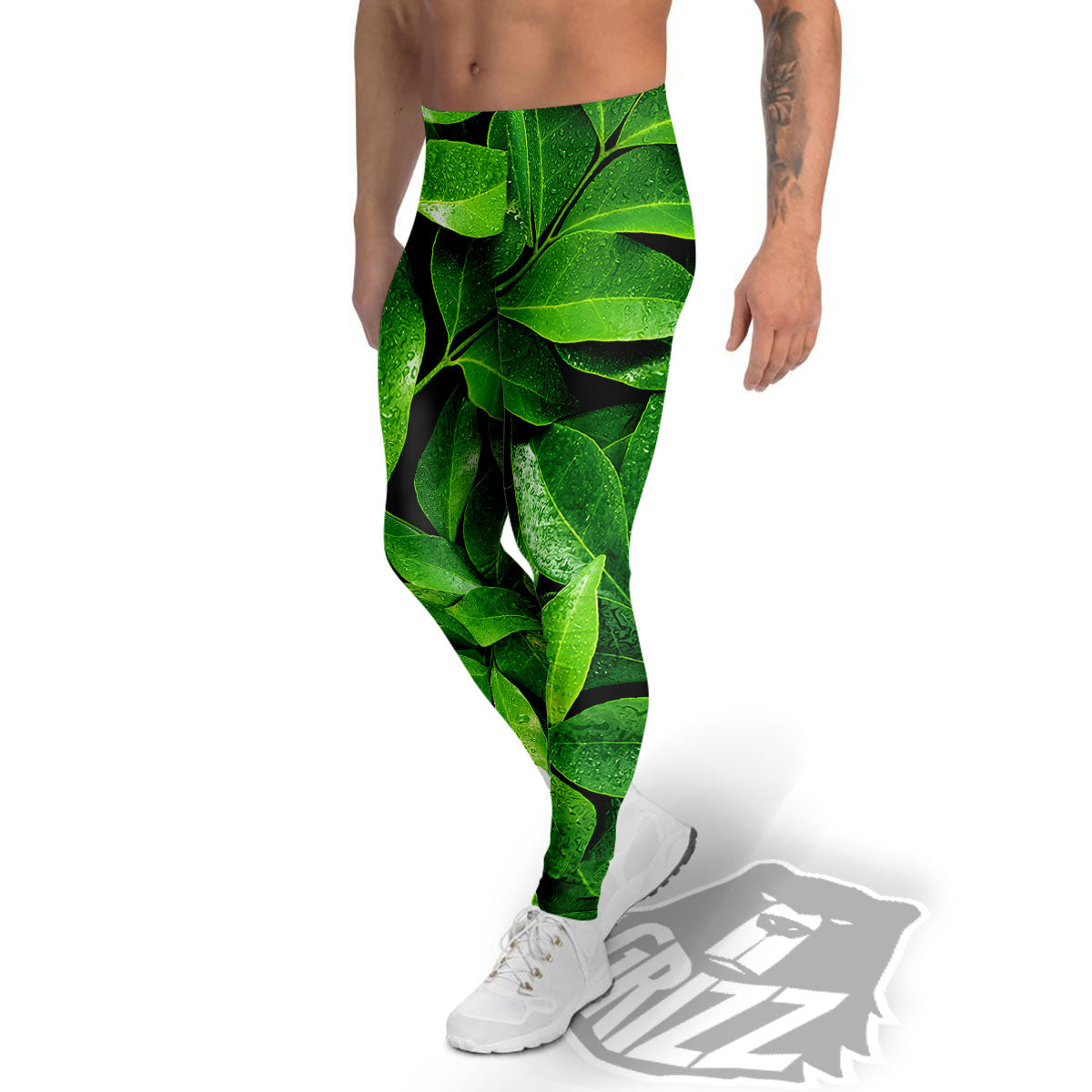 Fresh Leaf Green Print Men's Leggings-grizzshop