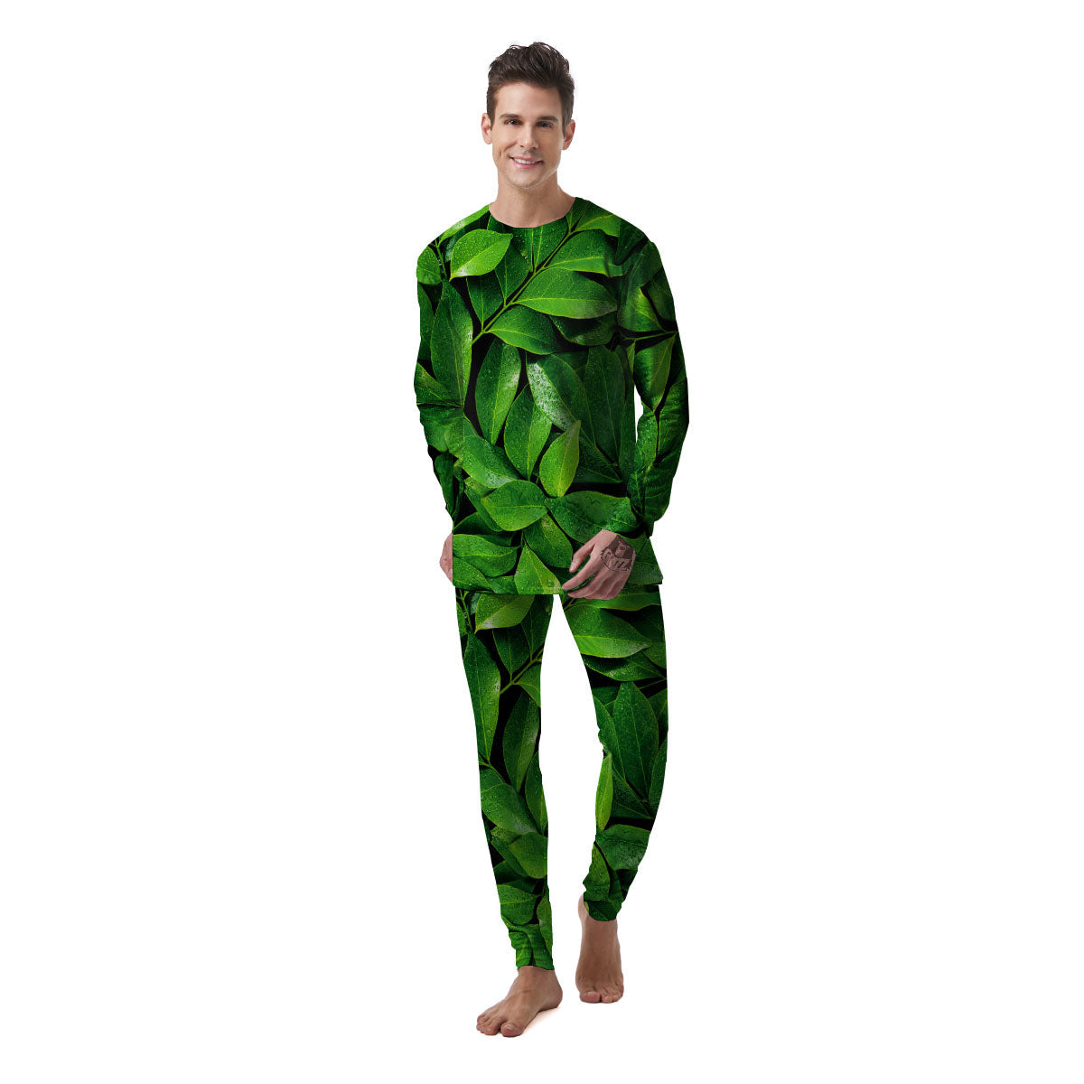 Fresh Leaf Green Print Men's Pajamas-grizzshop