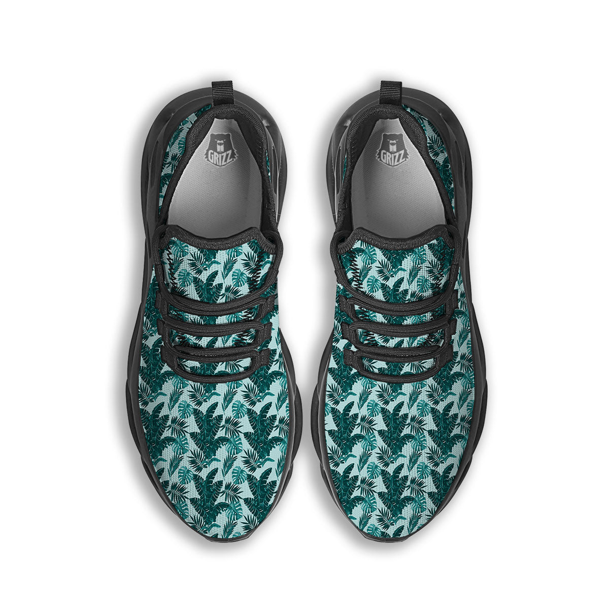 Fresh Leaf Tropical Print Black Running Shoes-grizzshop