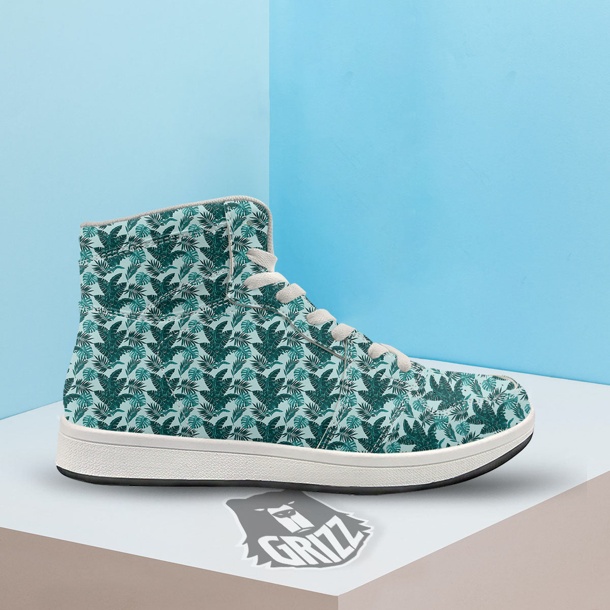 Fresh Leaf Tropical Print High Top Sneakers-grizzshop