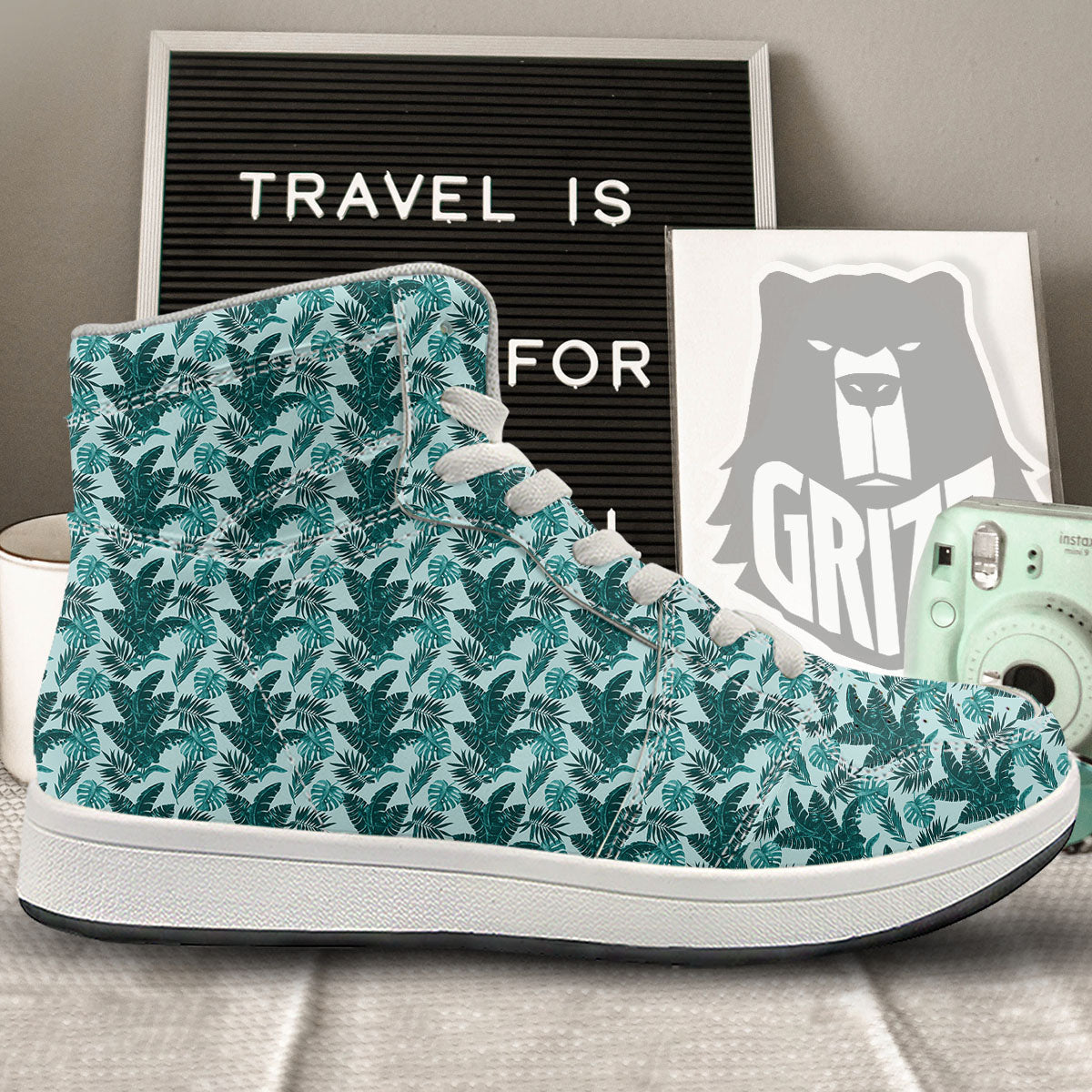 Fresh Leaf Tropical Print High Top Sneakers-grizzshop