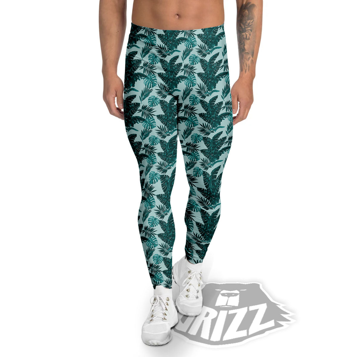Fresh Leaf Tropical Print Men's Leggings-grizzshop