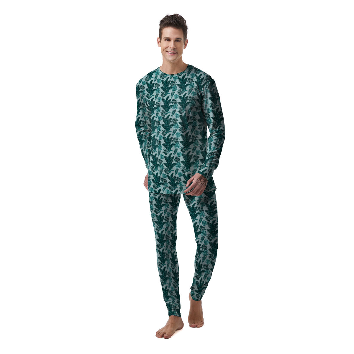 Fresh Leaf Tropical Print Men's Pajamas-grizzshop