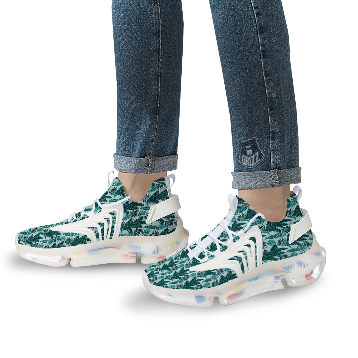 Fresh Leaf Tropical Print White Gym Shoes-grizzshop