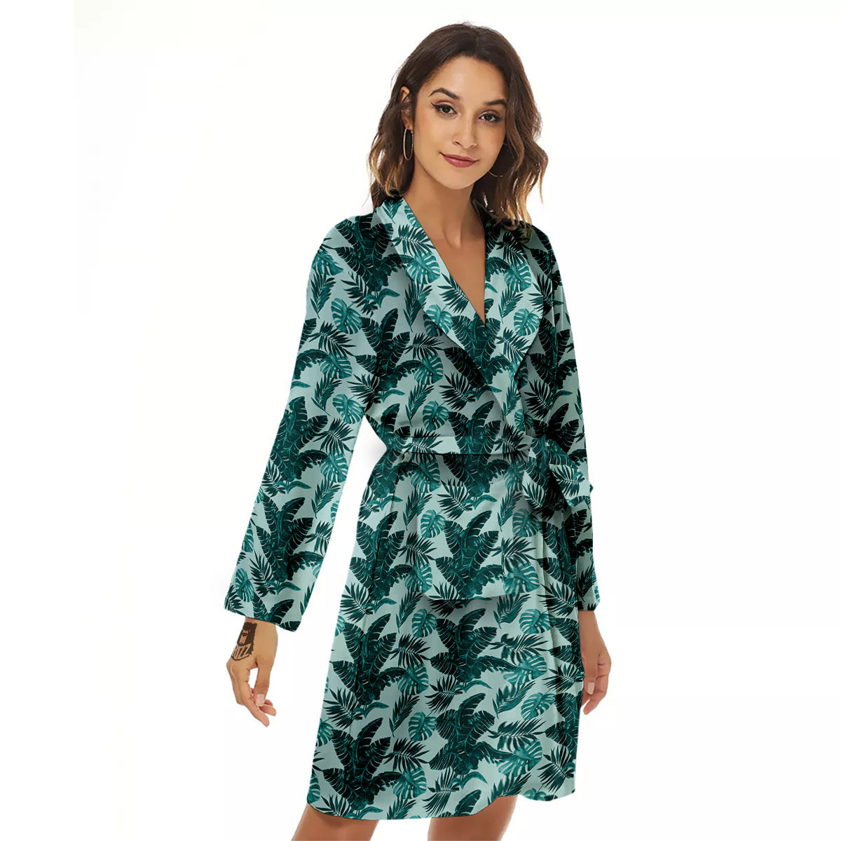 Fresh Leaf Tropical Print Women's Robe-grizzshop