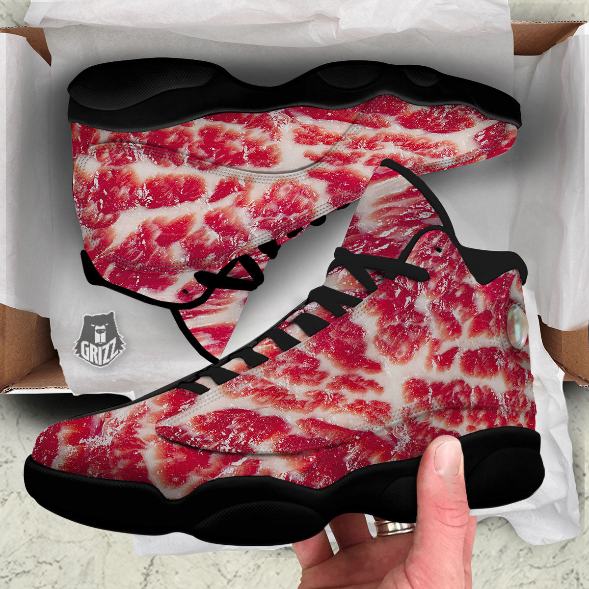 Fresh Meat Print Black Basketball Shoes-grizzshop