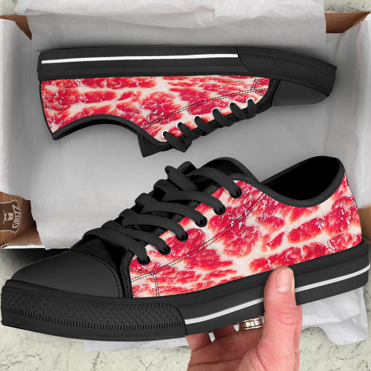Fresh Meat Print Black Low Top Shoes-grizzshop