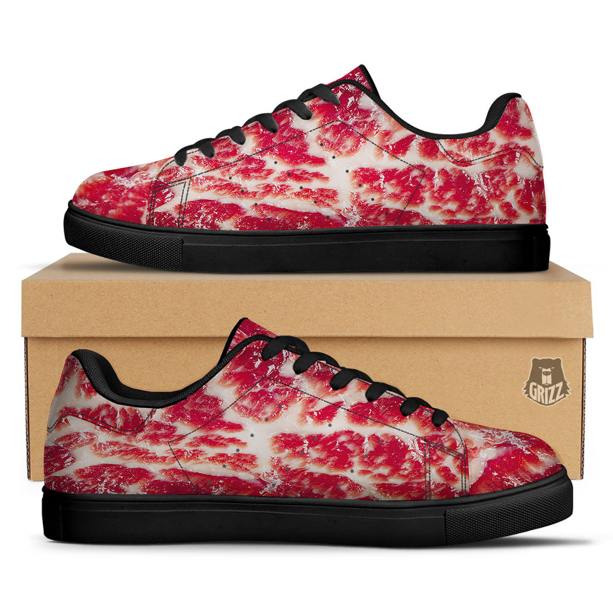 Fresh Meat Print Black Low Top Sneakers-grizzshop