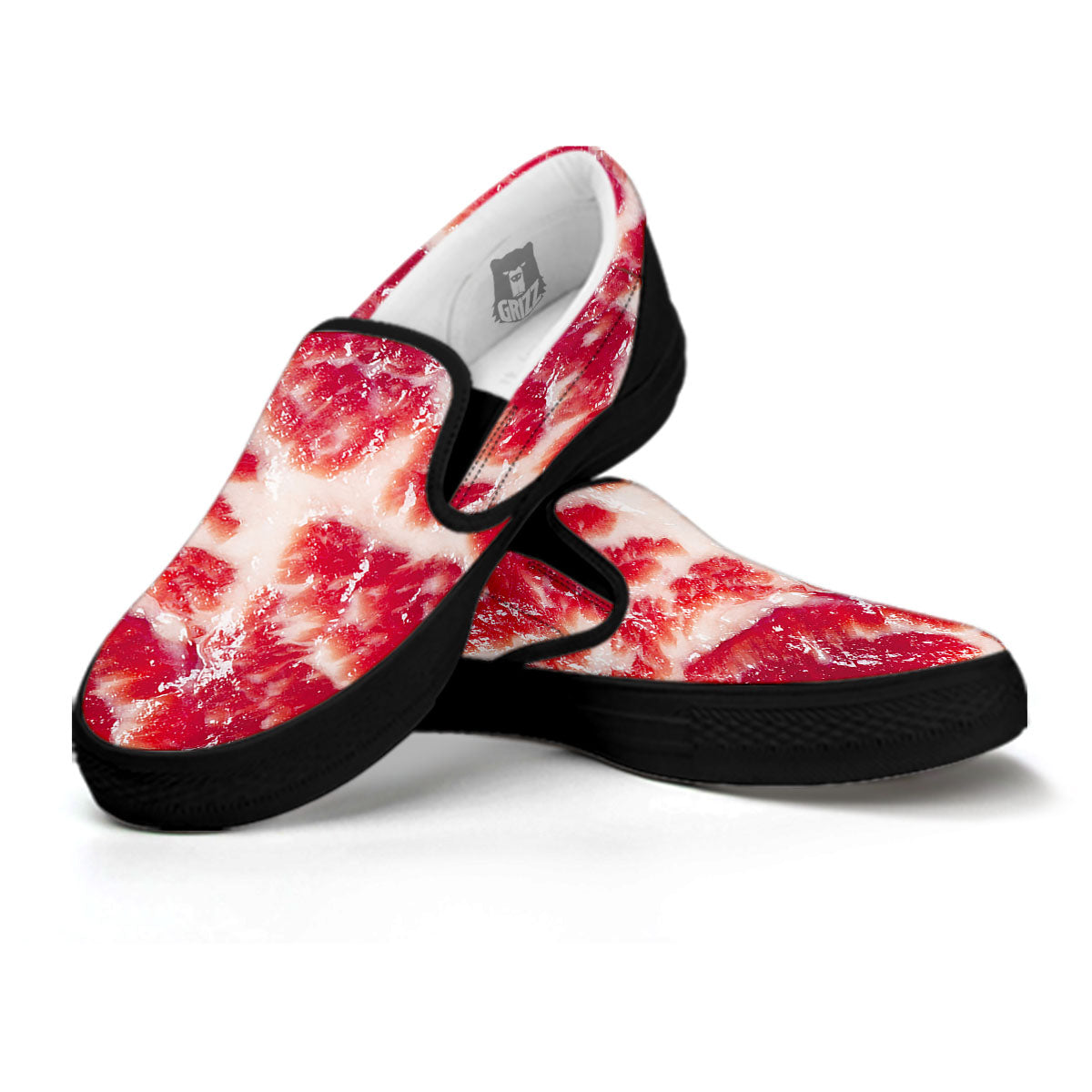 Fresh Meat Print Black Slip On Shoes-grizzshop