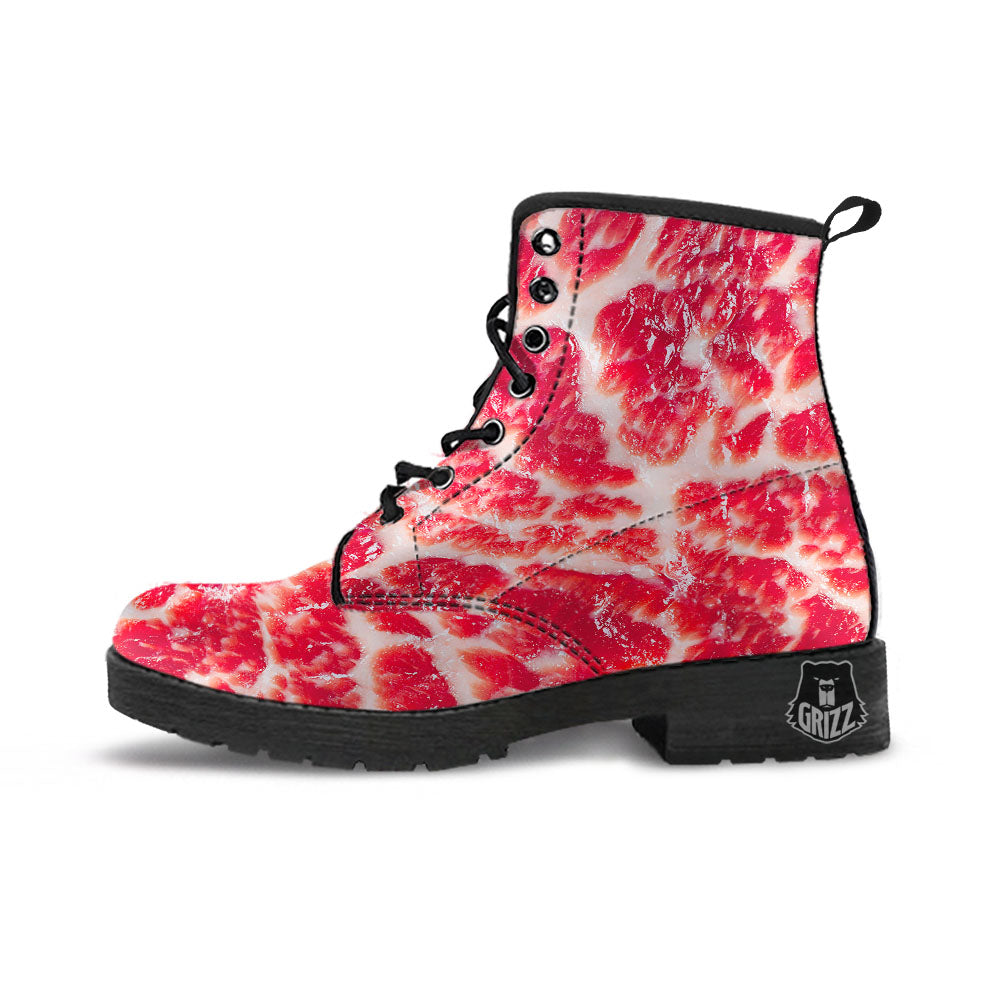 Fresh Meat Print Leather Boots-grizzshop