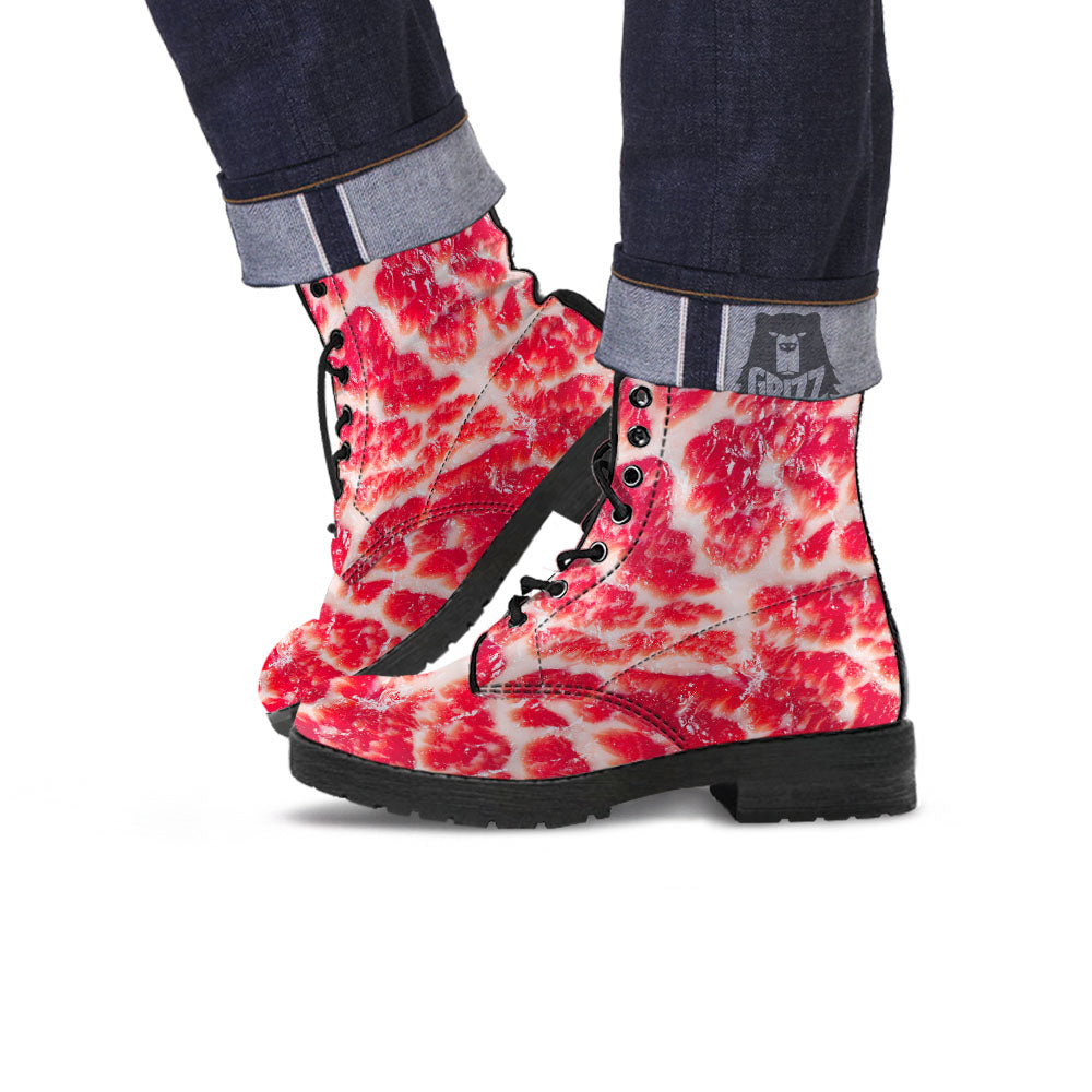 Fresh Meat Print Leather Boots-grizzshop