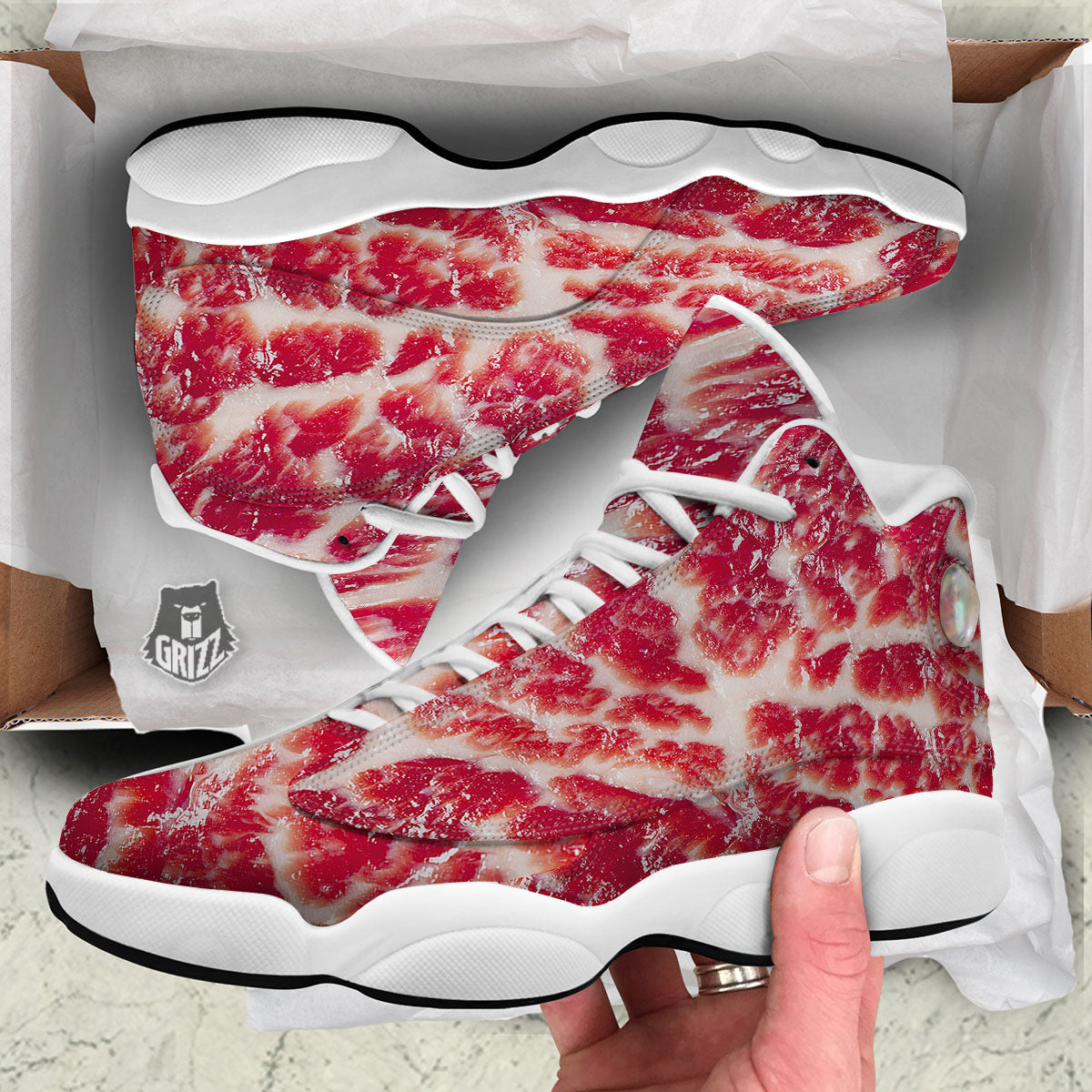 Fresh Meat Print White Basketball Shoes-grizzshop