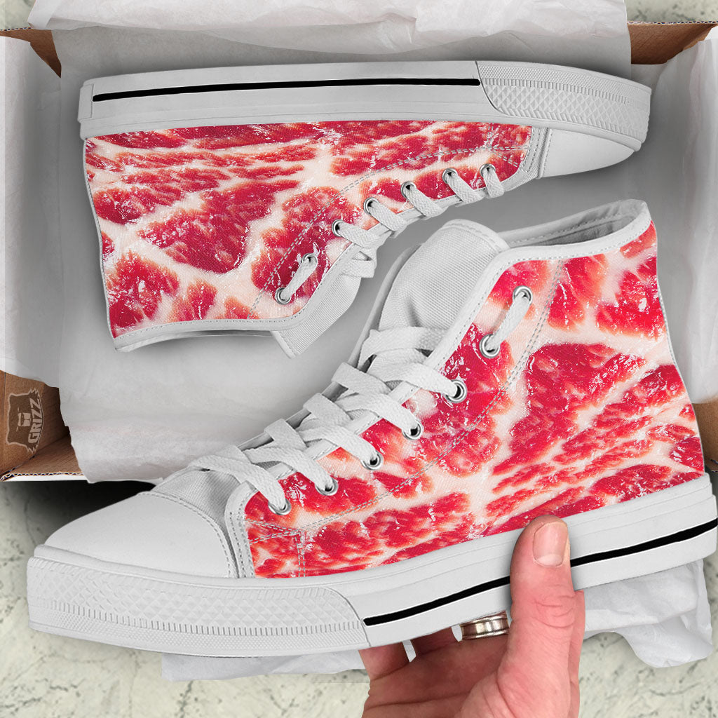Fresh Meat Print White High Top Shoes-grizzshop