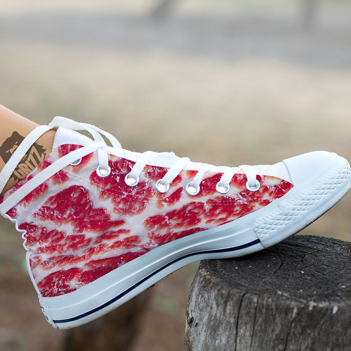 Fresh Meat Print White High Top Shoes-grizzshop