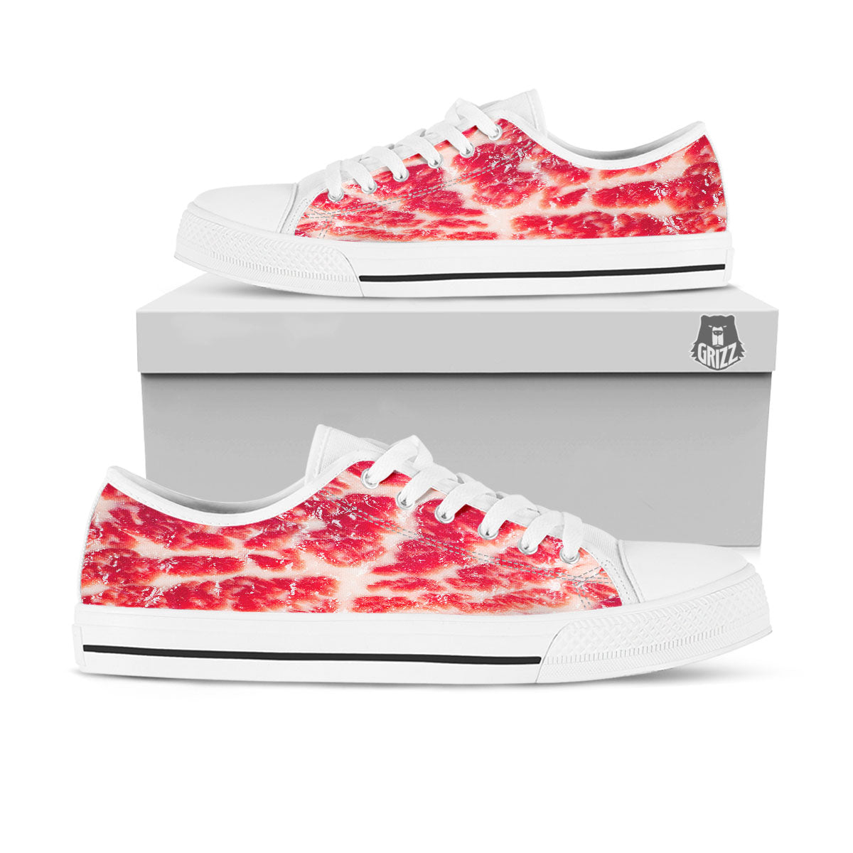 Fresh Meat Print White Low Top Shoes-grizzshop