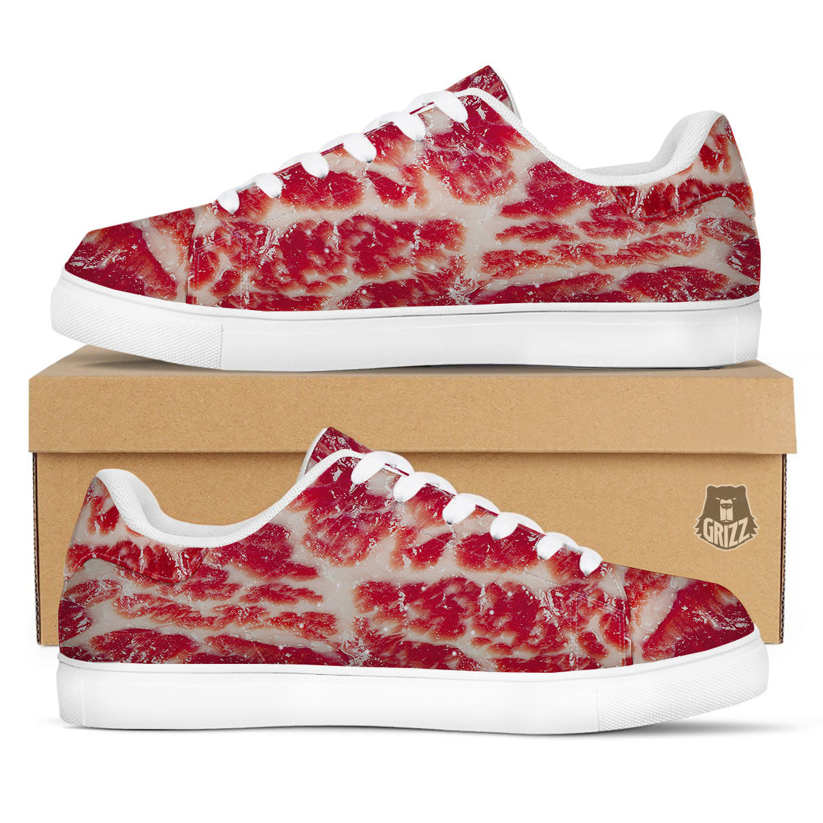 Fresh Meat Print White Low Top Sneakers-grizzshop