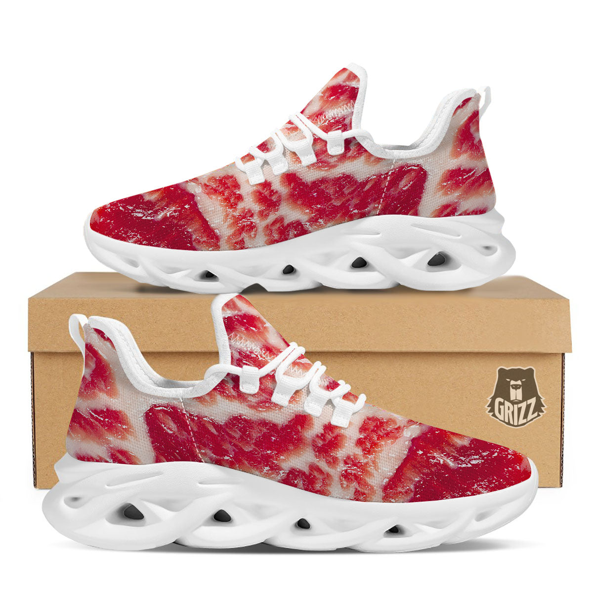 Fresh Meat Print White Running Shoes-grizzshop