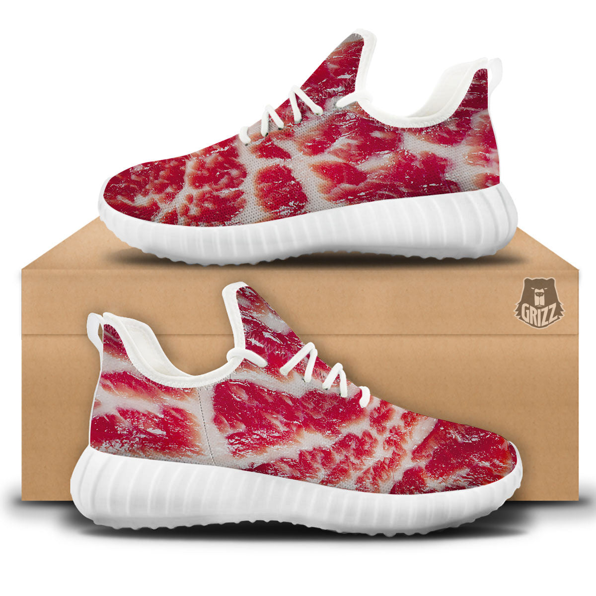 Fresh Meat Print White Walking Shoes-grizzshop