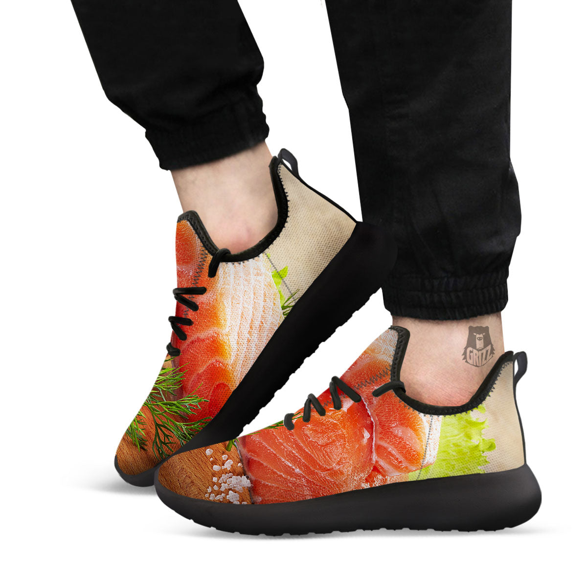 Fresh Salmon Print Black Athletic Shoes-grizzshop