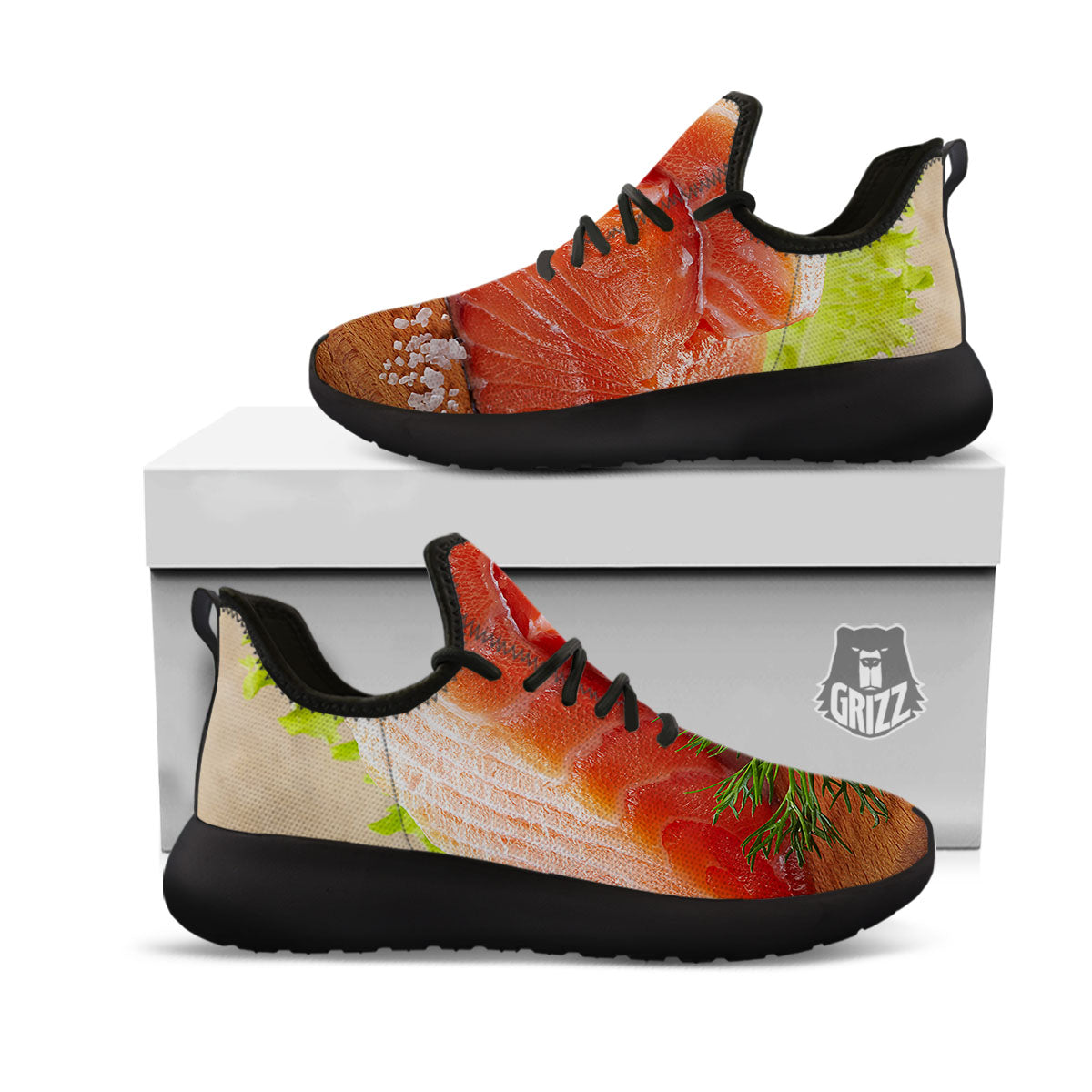 Fresh Salmon Print Black Athletic Shoes-grizzshop