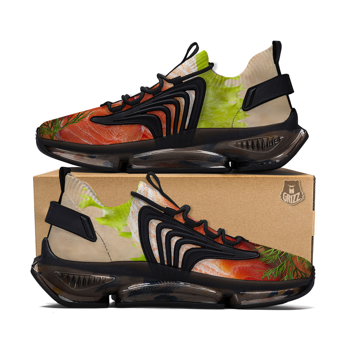 Fresh Salmon Print Black Gym Shoes-grizzshop