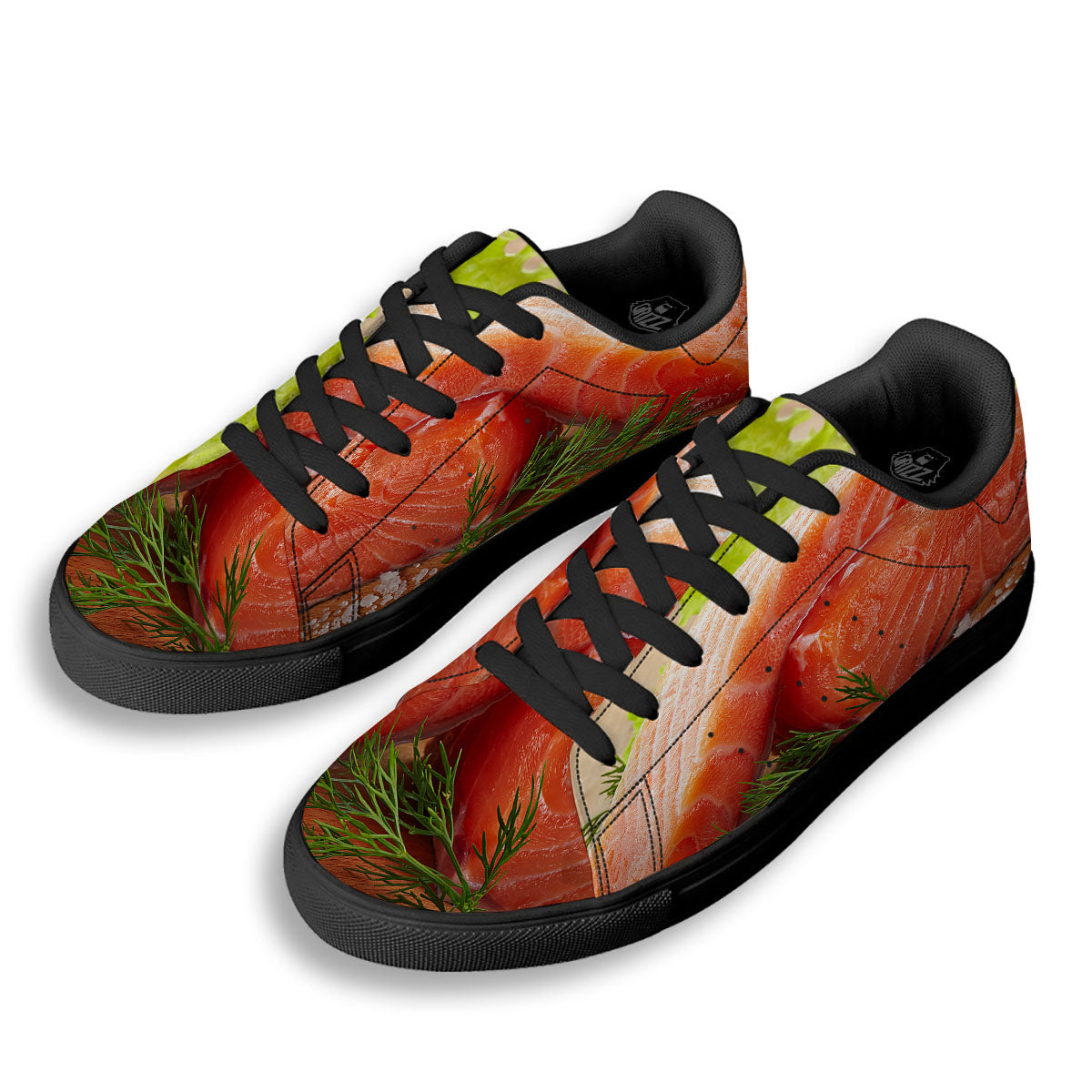 Fresh Salmon Print Black Low Top Sneakers-grizzshop