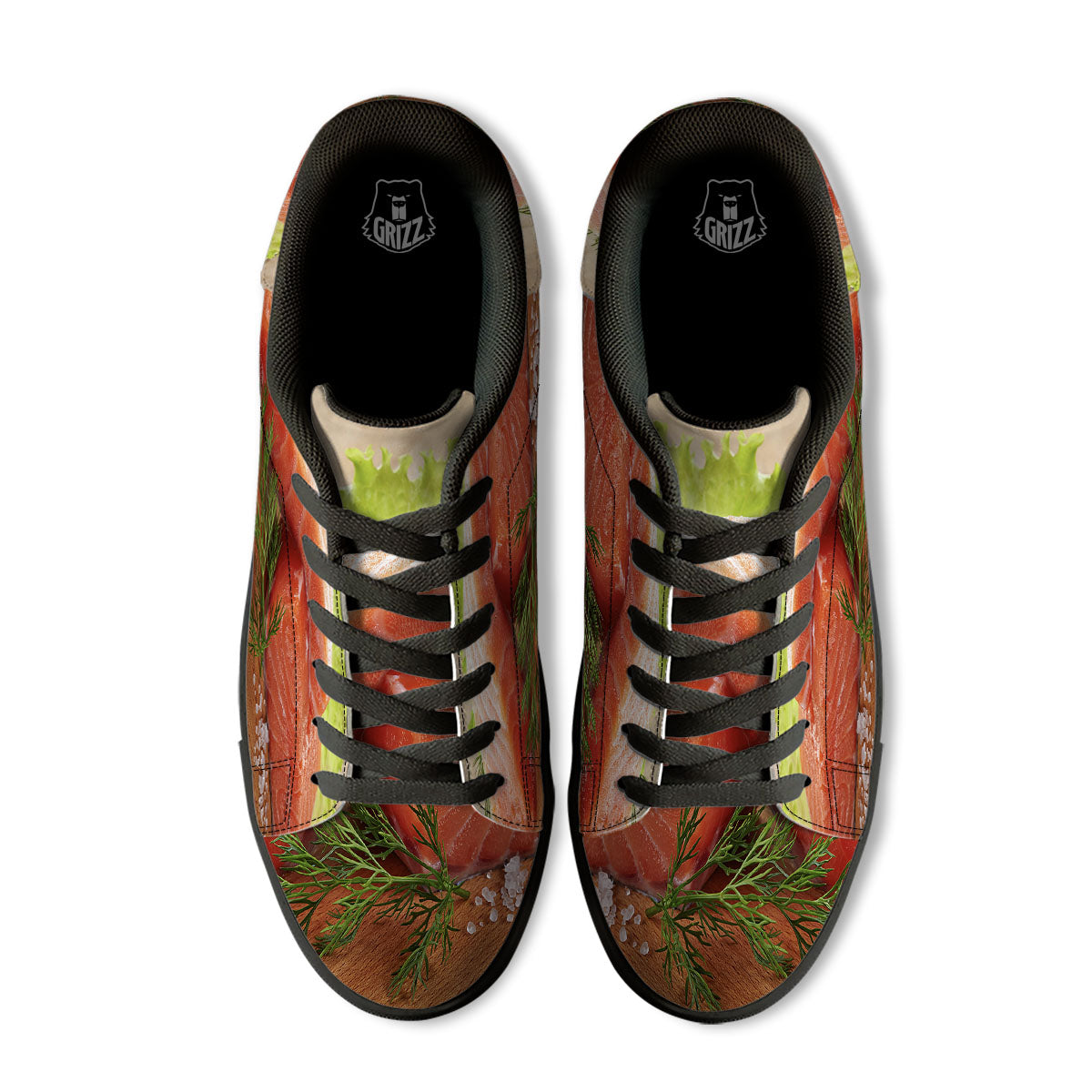 Fresh Salmon Print Black Low Top Sneakers-grizzshop